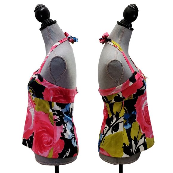 Trina Turk Floral Sweetheart Halter Top | EUC | 4 | Pink Blue Black Whit… - Picture 4 of 14